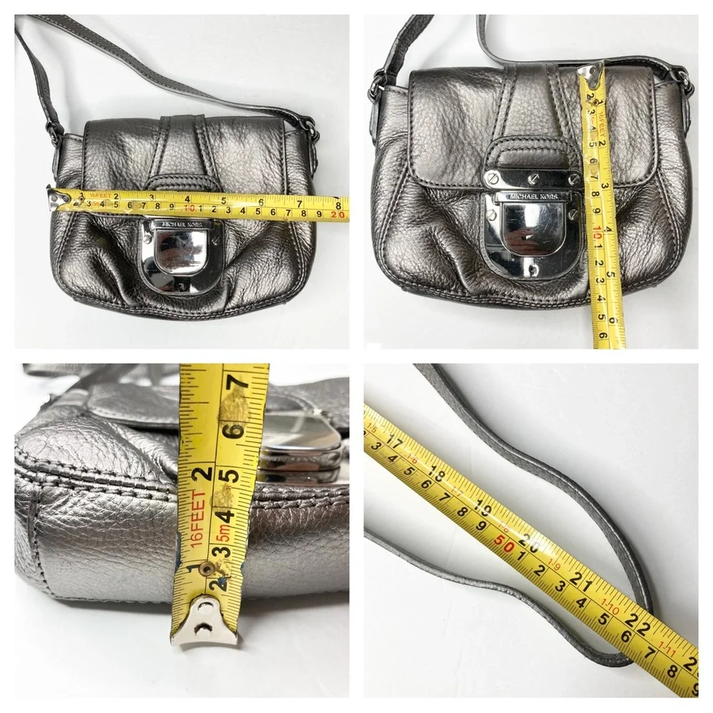 Michael Kors Metallic Silver Leather Chrome Buckle Lock Crossbody in EUC_14